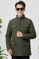 Button Placket Motif Imported Puffer Jacket In Dark Green