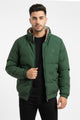 Synthetic Sherpa Collar Men's Imported Puffer Jacket In Dark Green
