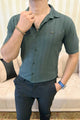 Turbo Minimalist Design Half Sleeve Casual Shirt In Dark Green