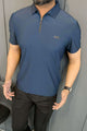 Turbo Abstract Symmetry Zip-Collar Men's Polo Shirt In Dark Blue