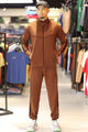 Turbo Athletic Runner Panelled Zipper Tracksuit In Dark Camel