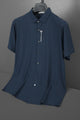 Turbo Waffle Motif Elegant Casual Shirt In Dark Navy