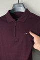 Tmy Essential Zip Style Polo Shirt In Dark Maroon