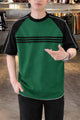 Men's 3 Strips Round Neck Tee In Green