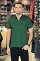 Turbo Record Zip Collar-Block Men's Polo Shirt In Green