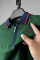 Turbo Record Zip Collar-Block Men's Polo Shirt In Green