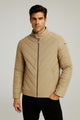 Cross Pattern Bubble Padded Imported Puffer Jacket In Khaki