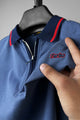 Turbo Record Zip Collar-Block Men's Polo Shirt In Light Blue