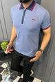 Turbo Record Zip Collar-Block Men's Polo Shirt In Light Blue