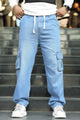 Denim Men's Multipockets Baggy Jeans In Light Blue