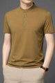 Elegance Fit Henley Neck Button Tee In Light Camel