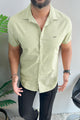 Turbo Creamline Striped Comfort Casual Shirt In Light Moss Green