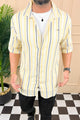 Turbo Patterned Lining Style Casual Shirt In Lemon