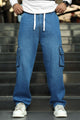 Denim Men's Multipockets Baggy Jeans In Mid Blue