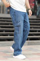 Turbo Casual Flap 6 Pockets Baggy Jeans In Mid Blue