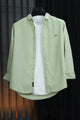 Turbo Dobby Textured Long Sleeve Cotton Casual Shirt In Mint Green
