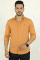 Turbo Self Stripe Motif Long Sleeve Cotton Casual Shirt In Mustard