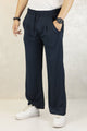 Turbo High Rise Pleated Waffle Pattern Loose Bottom Trouser In Navy Blue