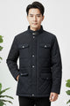 Button Placket Motif Imported Puffer Jacket In Navy Blue