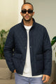 Turbo Placket Pockets Quilted Puffer Jacket In Navy Blue