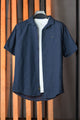 Turbo Puff Classic Thread Casual Shirt In Navy Blue