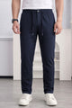 Men's Self Texture Straigt Fit Slim-Fit Trouser In Navy Blue