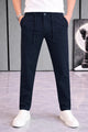 Men's Button Closure Elastic Slim-Fit Trouser In Navy Blue