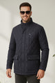Turbo Placket Pockets Quilted Puffer Jacket In Navy Blue