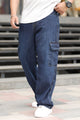 Turbo Casual Flap 6 Pockets Baggy Jeans In Navy Blue