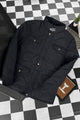 Button Placket Motif Imported Puffer Jacket In Navy Blue