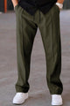 Plain Stripe Line Loose Bottom Trouser In Olive