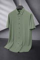 Turbo Textured Finish Button Down Silk Casual Shirt In Olive