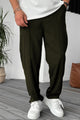Plain Stripe Line Loose Bottom Trouser In Olive