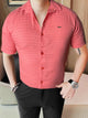 Turbo Designer Motif Embossed Casual Shirt In Pastel Pink