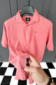 Turbo Designer Motif Embossed Casual Shirt In Pastel Pink