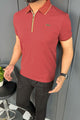 Turbo Studiofit Detailed Zip Collar Men's Polo Shirt In Red Brick