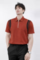 Men's Jacquard Quarter Zipper Style Polo T-Shirt In Red Brick