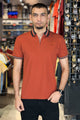 Turbo Contrast Tone Zip Collar Men's Polo Shirt In Red Brick