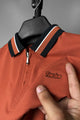 Turbo Contrast Tone Zip Collar Men's Polo Shirt In Red Brick