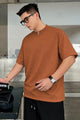 Plain Cotton Lycra Round Neck Tee In Rust