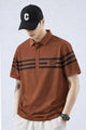 Turbo Horizontal Stripes Style Men's Polo T-Shirt In Red Brick