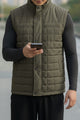 Quilted Design, Stand-up Collar Men's Gilet In Sage Green