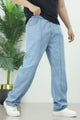 Turbo Loose Bottom Front Line Denim Jeans In Sky Blue
