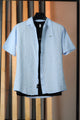 Turbo Wave Texture Crochet Casual Shirt In Sky Blue