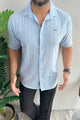 Turbo Wave Texture Crochet Casual Shirt In Sky Blue