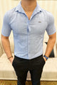 Turbo Wave Texture Crochet Casual Shirt In Sky Blue
