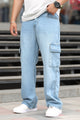 Turbo Casual Flap 6 Pockets Baggy Jeans In Sky Blue