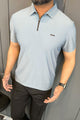 Turbo Abstract Symmetry Zip-Collar Men's Polo Shirt In Slate Blue