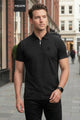 Turbo Elite Weave Textured Zipper Men's Polo Shirt In Black
