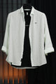Turbo Vintage Patterend Long Sleeve Cotton Casual Shirt In White